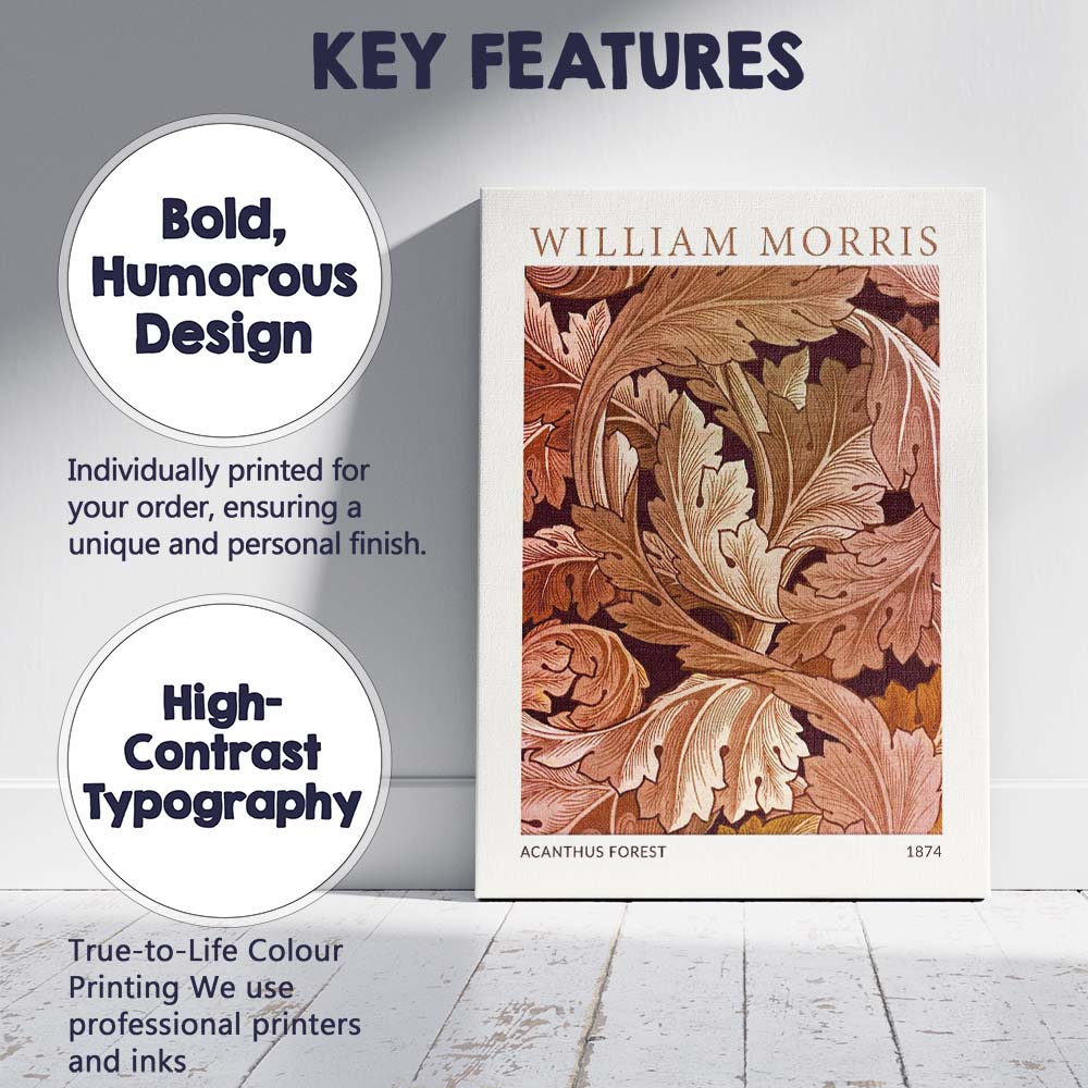 Brown Acanthus Forest William Morris Leaf Botanical Pattern Canvas Wall Art Print Decor Picture Ready to Hang