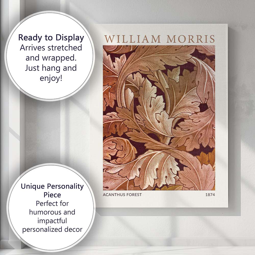 Brown Acanthus Forest William Morris Leaf Botanical Pattern Canvas Wall Art Print Decor Picture Ready to Hang