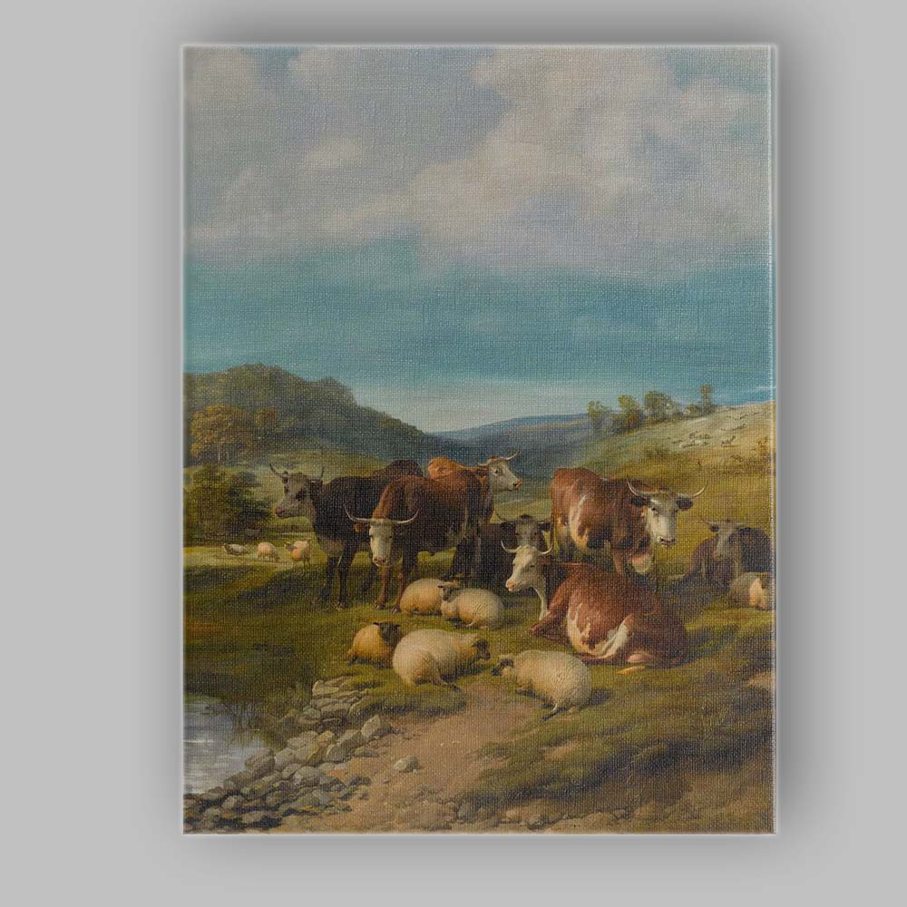 Traditional Pastoral Cattle And Sheep Countryside Landscape Oil Painting Canvas Wall Art Print Decor Picture Ready to Hang