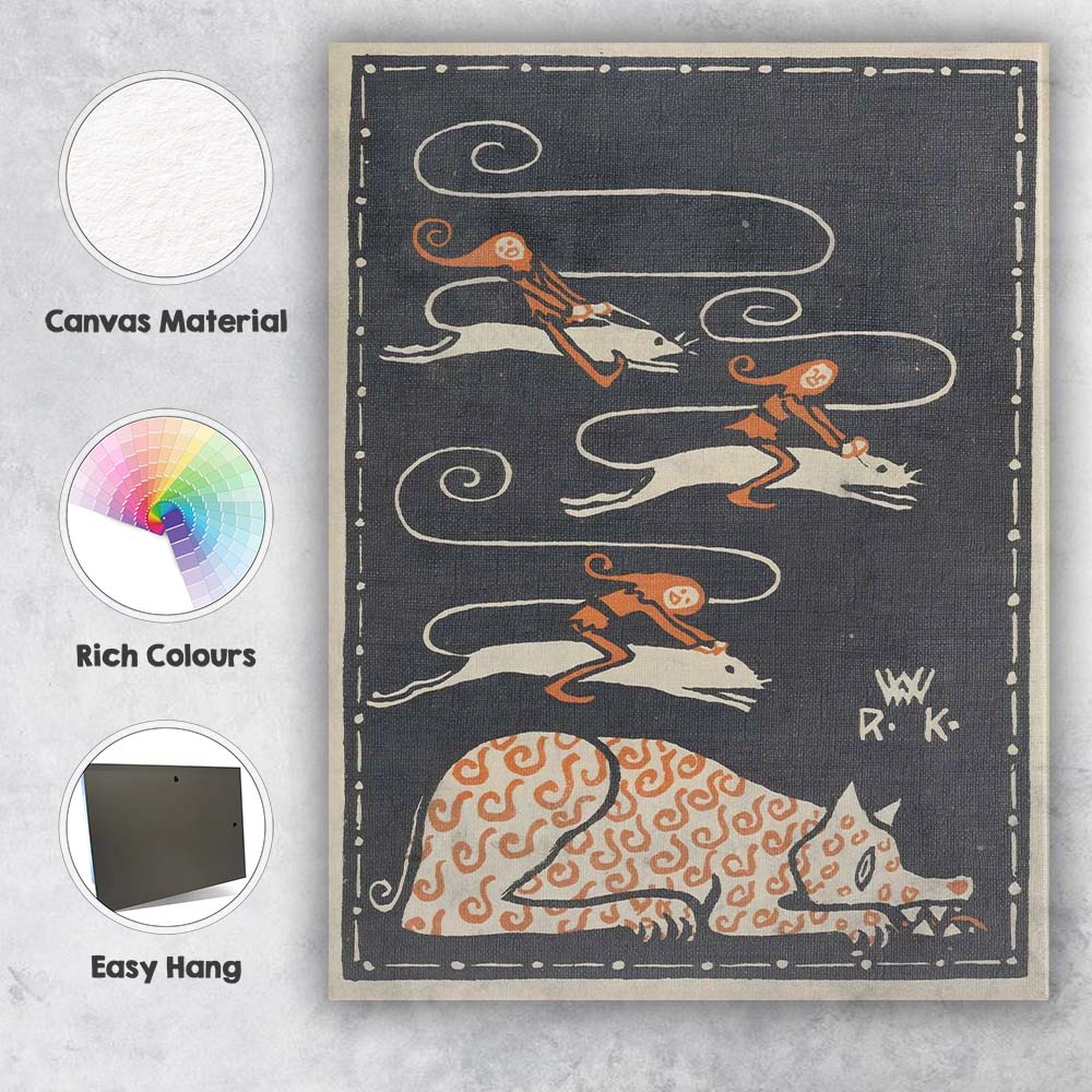 Scandinavian Folk Art Fox And Hares Whimsical Animal Illustration Canvas Wall Art Print Decor Picture Ready to Hang