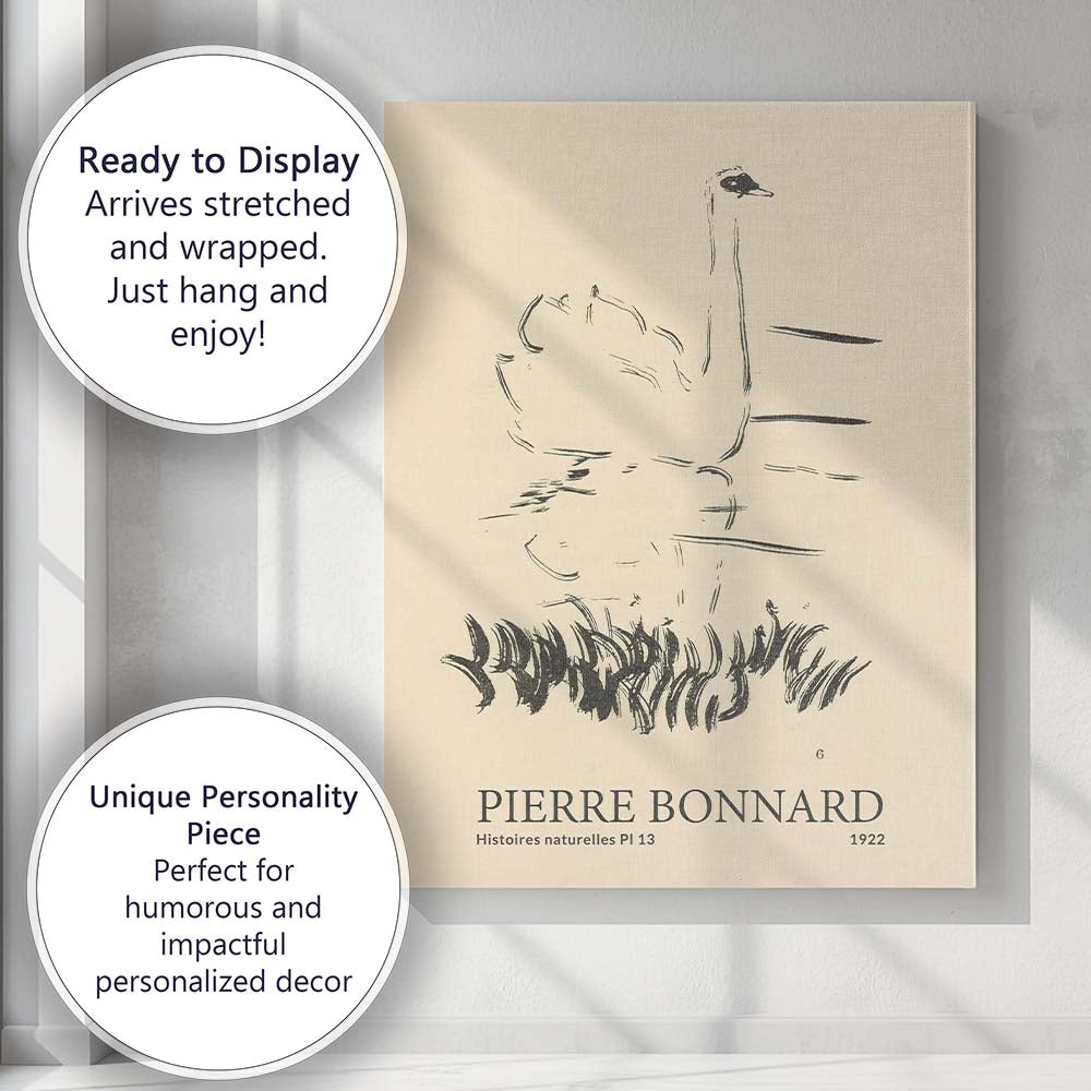 Minimalist Swan Reflection Line Drawing Illustration Canvas Wall Art Print Decor Picture Ready to Hang