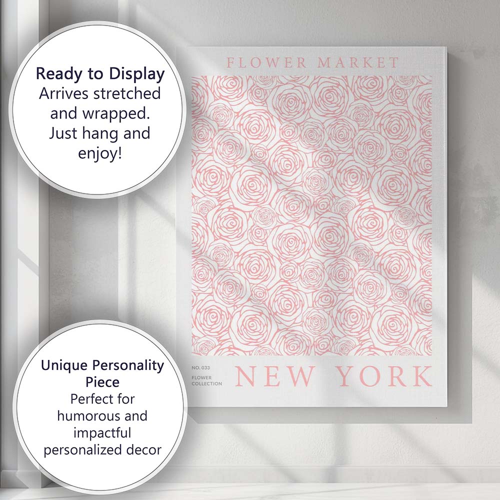 Blush Pink Rose Floral Line Art Pattern Canvas Wall Art Print Decor Picture Ready to Hang