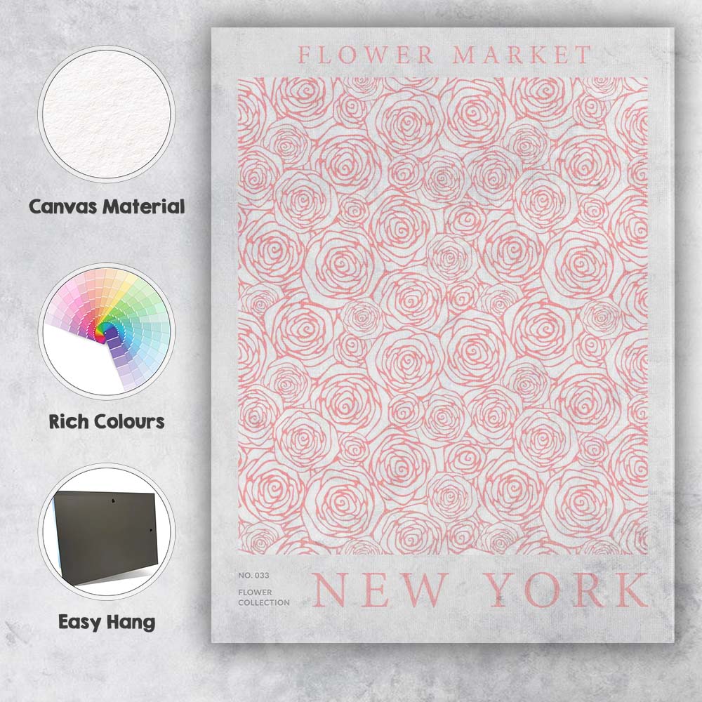 Blush Pink Rose Floral Line Art Pattern Canvas Wall Art Print Decor Picture Ready to Hang