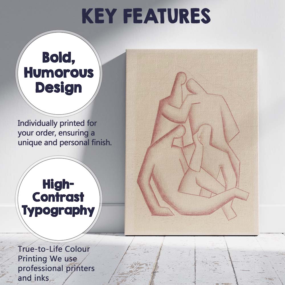 Minimalist Cubist Embracing Figures Abstract Line Drawing Canvas Wall Art Print Decor Picture Ready to Hang