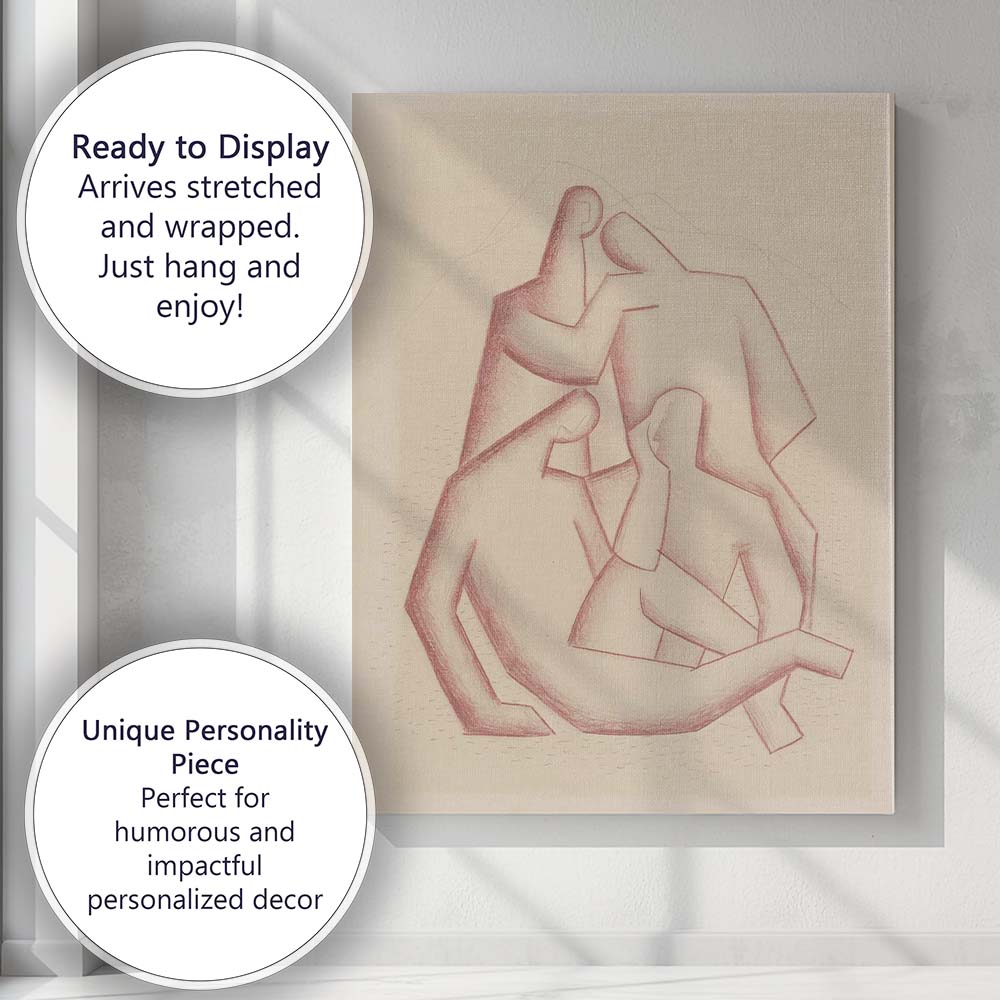 Minimalist Cubist Embracing Figures Abstract Line Drawing Canvas Wall Art Print Decor Picture Ready to Hang