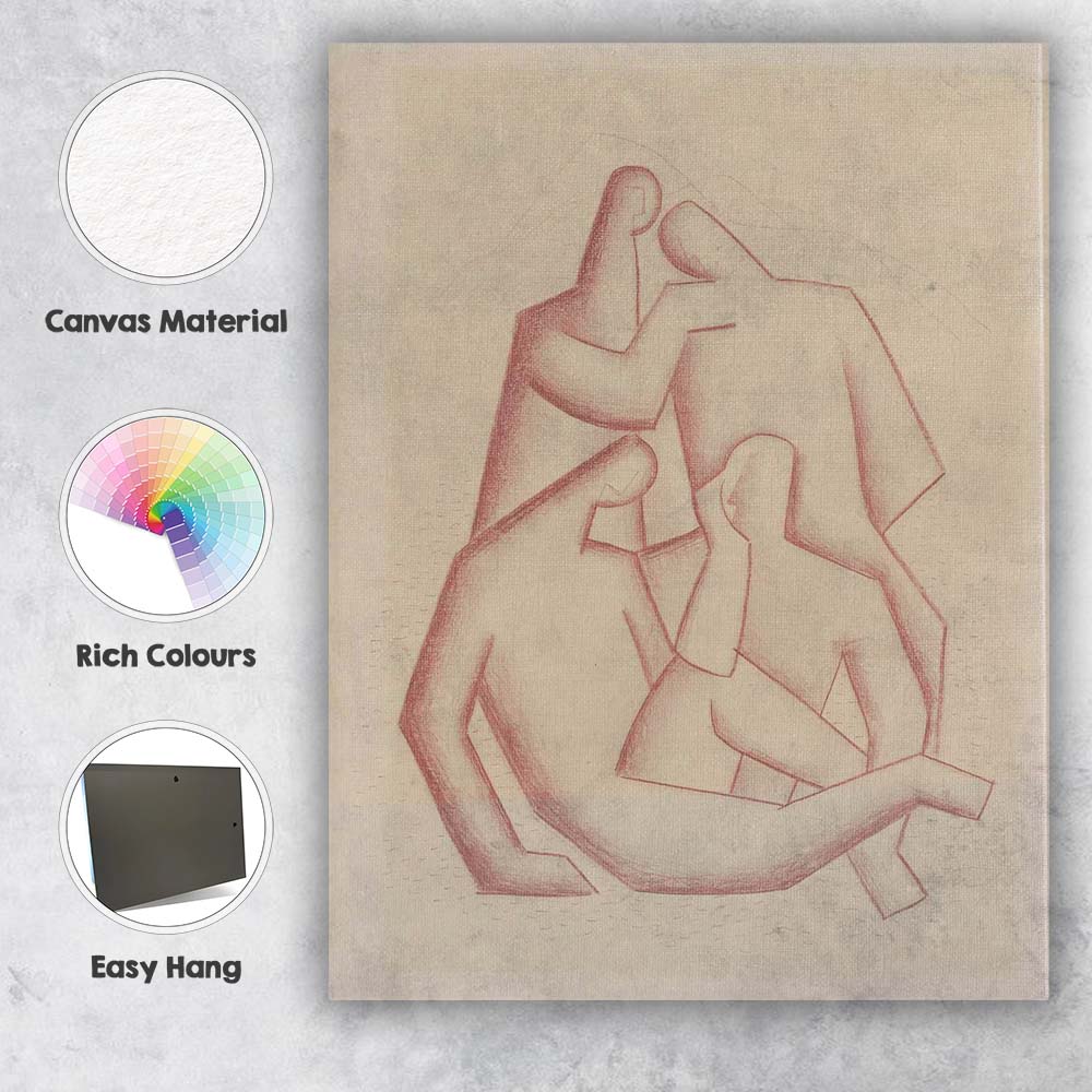 Minimalist Cubist Embracing Figures Abstract Line Drawing Canvas Wall Art Print Decor Picture Ready to Hang