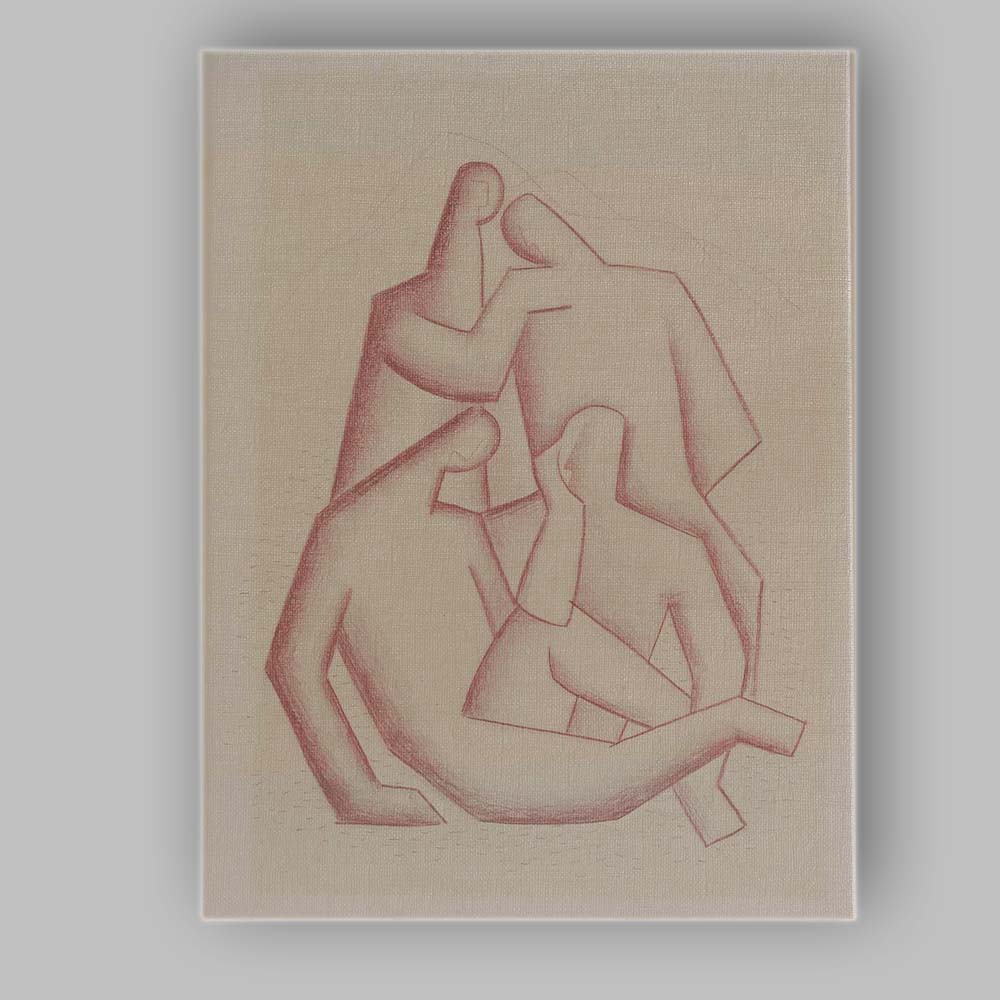 Minimalist Cubist Embracing Figures Abstract Line Drawing Canvas Wall Art Print Decor Picture Ready to Hang