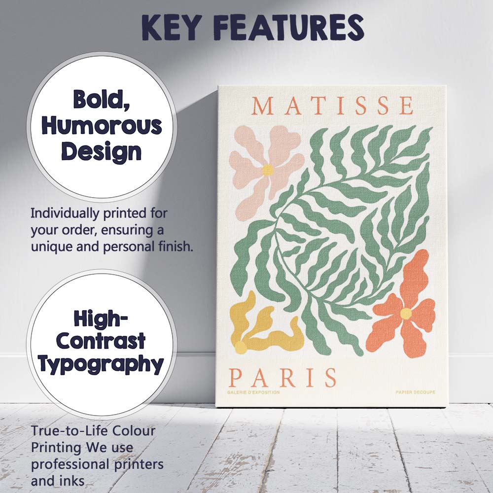 Matisse Inspired Botanical Cut Paper Floral Poster Canvas Wall Art Print Decor Picture Ready to Hang