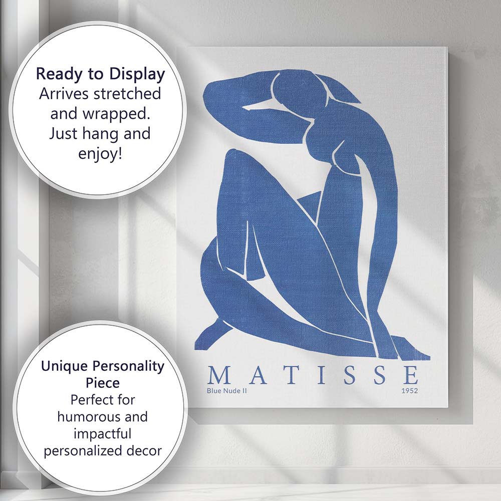 Matisse Blue Nude II Abstract Cut Paper Figure Canvas Wall Art Print Decor Picture Ready to Hang