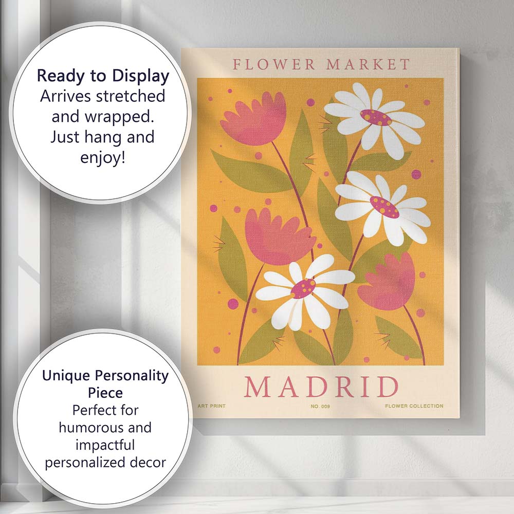 Warm Yellow Daisy Tulip Floral Market Poster Canvas Wall Art Print Decor Picture Ready to Hang