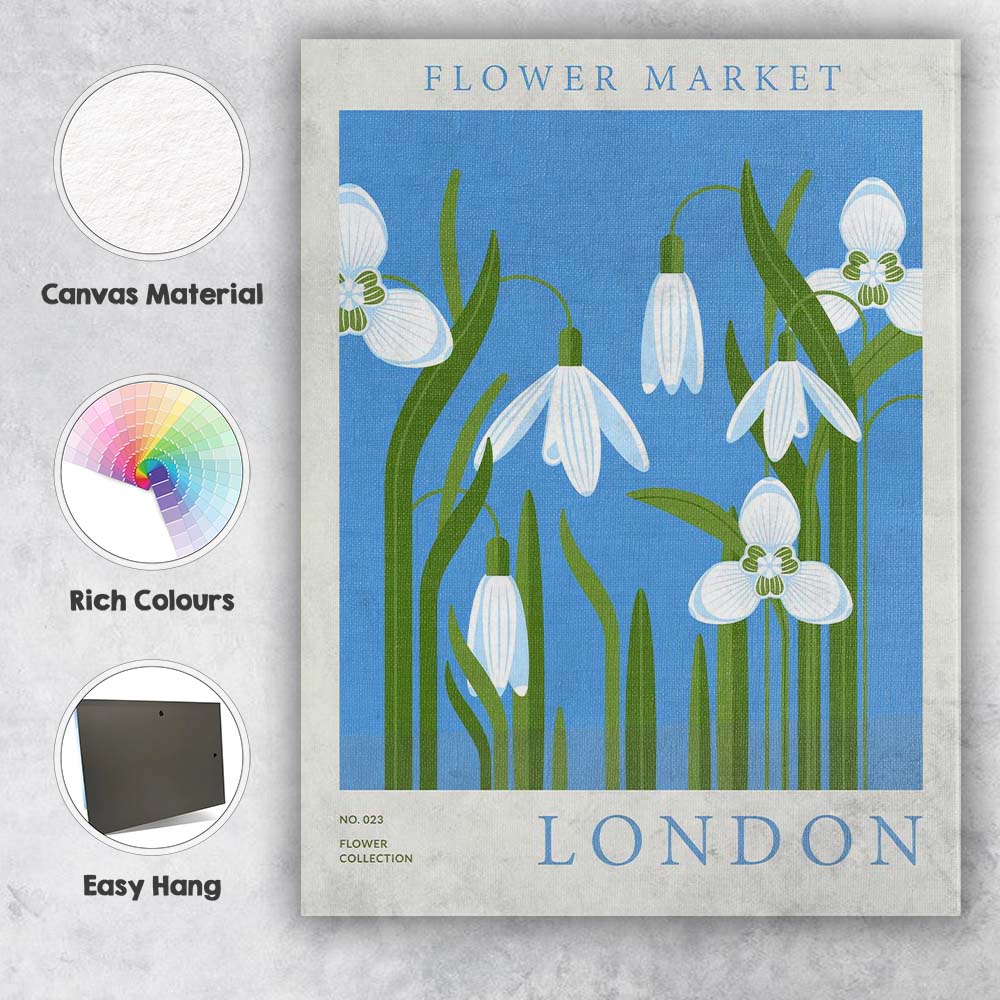 Blue White Snowdrop Spring Flower Market Poster Canvas Wall Art Print Decor Picture Ready to Hang