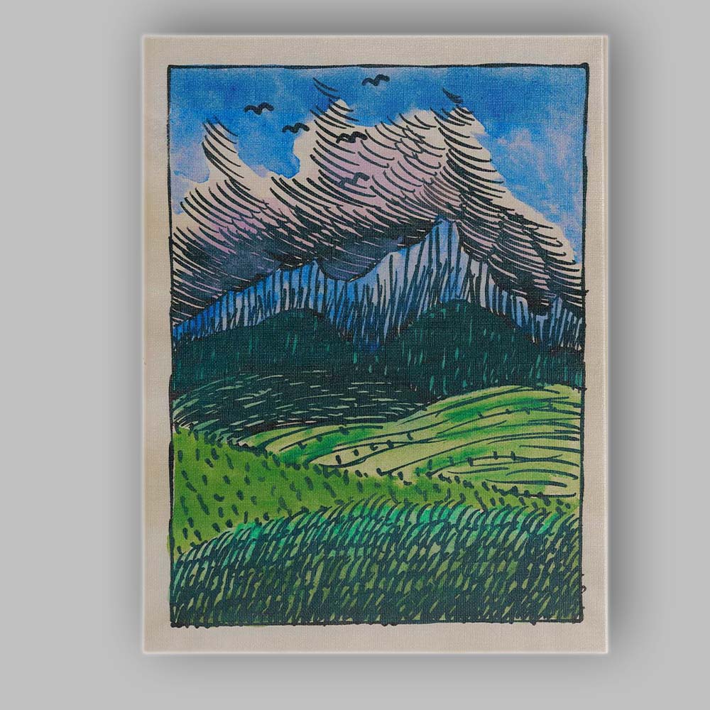 Bold Blue Mountain Landscape Expressionist Illustration Canvas Wall Art Print Decor Picture Ready to Hang