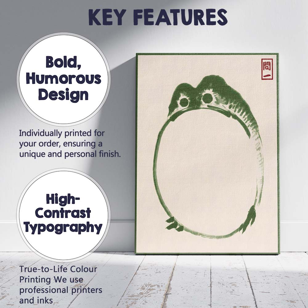 Minimalist Japanese Zen Frog Brushstroke Ink Painting Canvas Wall Art Print Decor Picture Ready to Hang