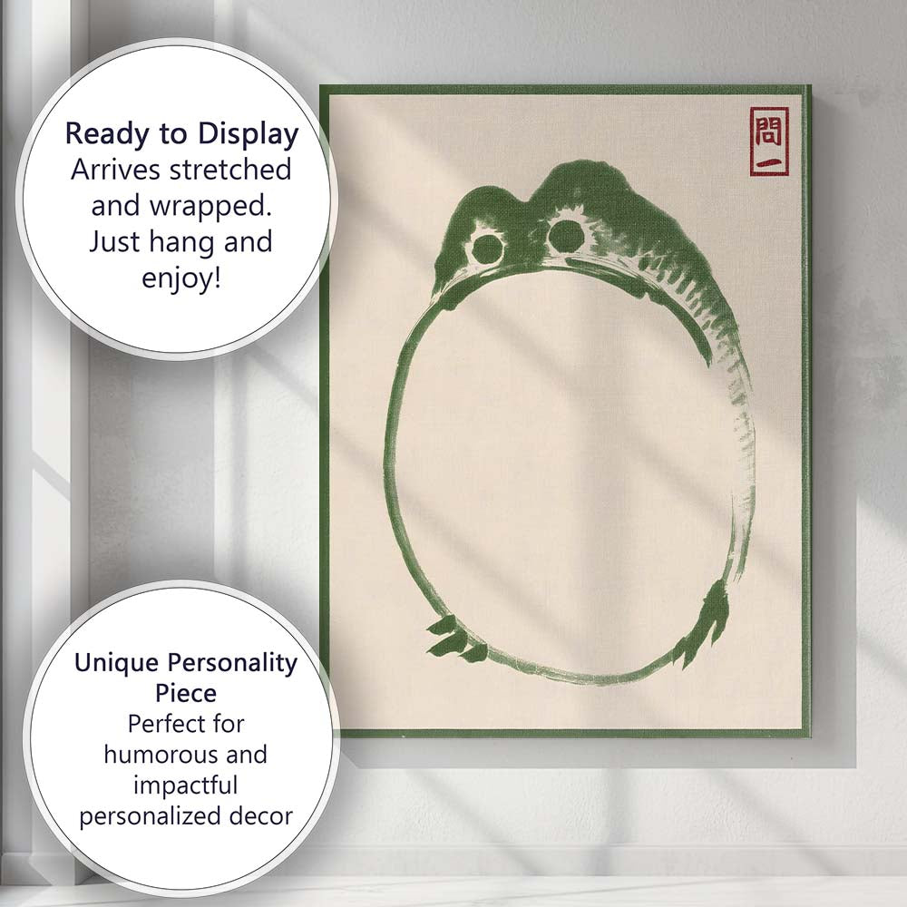 Minimalist Japanese Zen Frog Brushstroke Ink Painting Canvas Wall Art Print Decor Picture Ready to Hang