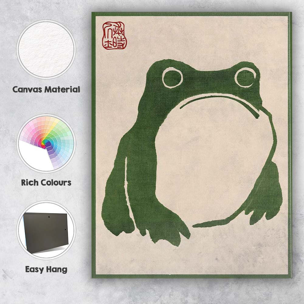 Minimalist Green Frog Sumi Ink Illustration Canvas Wall Art Print Decor Picture Ready to Hang