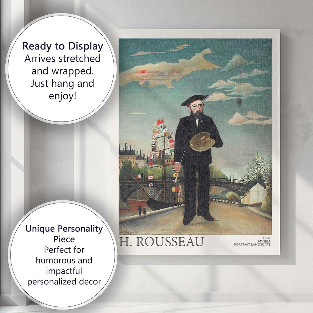 Henri Rousseau Self Portrait With Artist Palette Paris Cityscape Canvas Wall Art Print Decor Picture Ready to Hang