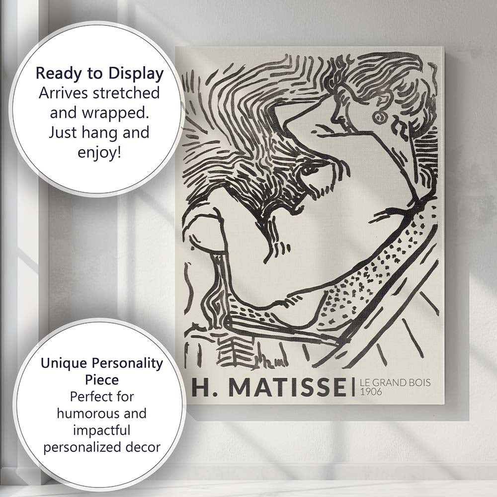 Henri Matisse Black And White Woodcut Female Portrait Expressionist Canvas Wall Art Print Decor Picture Ready to Hang