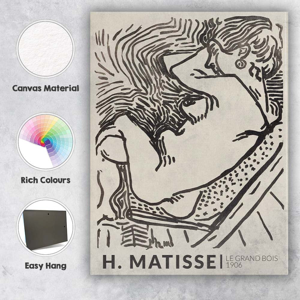 Henri Matisse Black And White Woodcut Female Portrait Expressionist Canvas Wall Art Print Decor Picture Ready to Hang