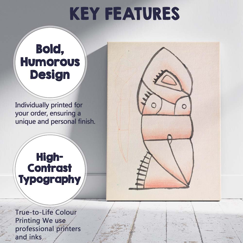 Monochrome Woodcut Style Portrait Illustration Matisse Inspired Expressionist Canvas Wall Art Print Decor Picture Ready to Hang