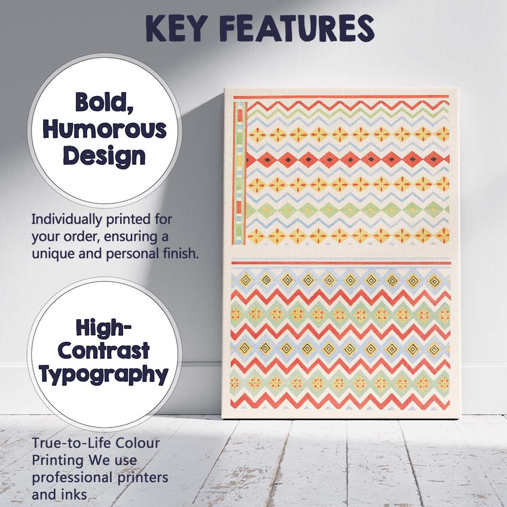 Pastel Tribal Geometric Zigzag Aztec Pattern Watercolour Canvas Wall Art Print Decor Picture Ready to Hang
