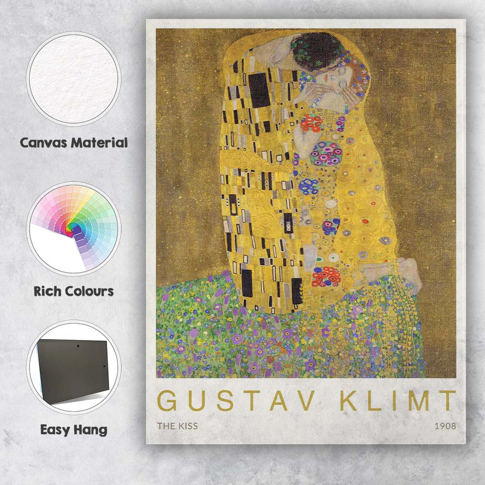 Gold Romantic Embrace Gustav Klimt The Kiss Art Nouveau Canvas Wall Art Print Decor Picture Ready to Hang