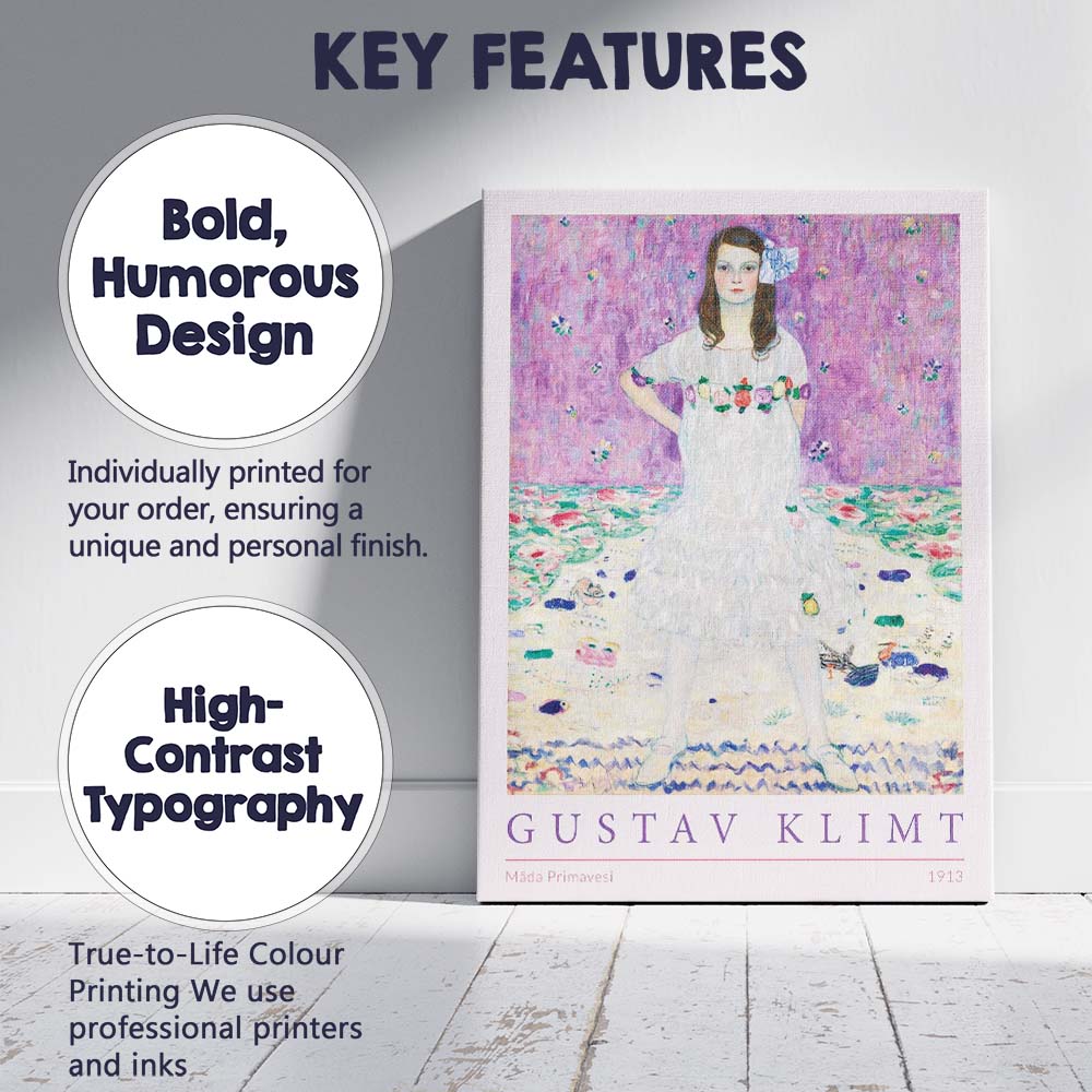 Purple Floral Portrait Gustav Klimt Mada Primavesi Classic Painting Canvas Wall Art Print Decor Picture Ready to Hang