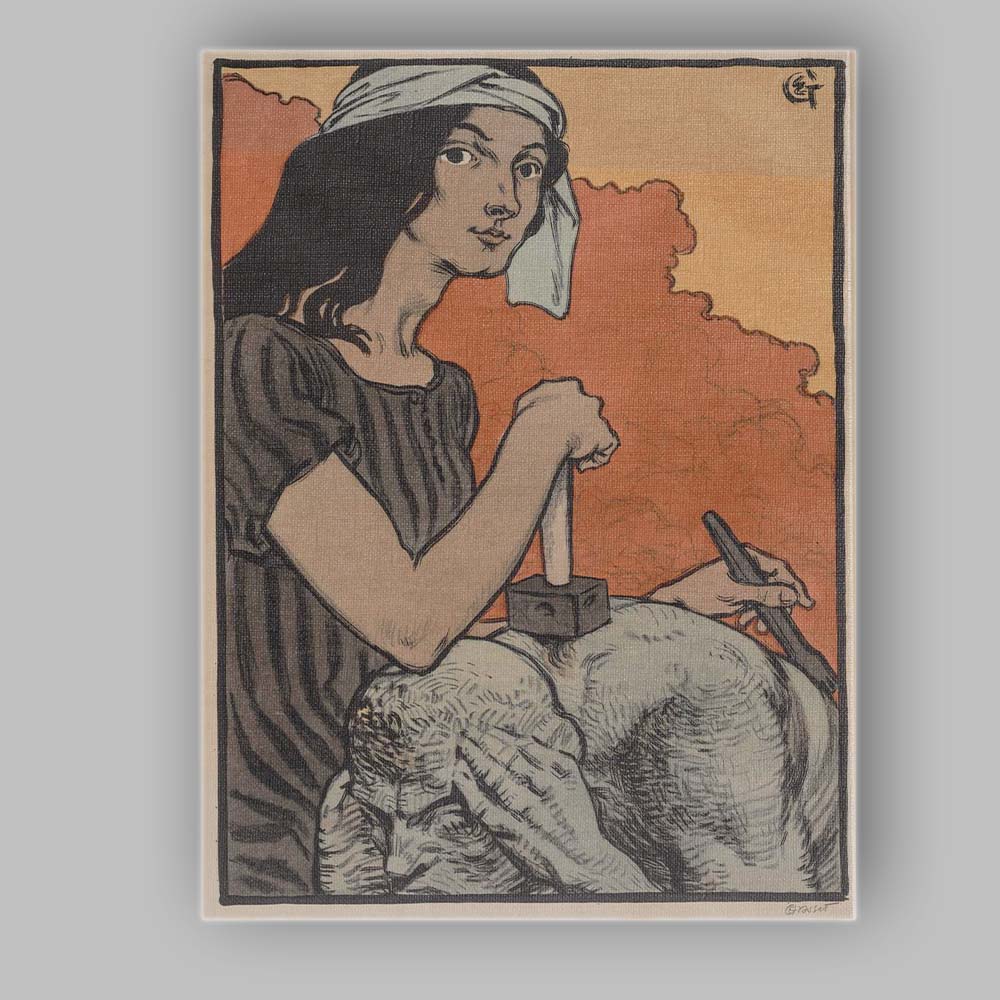 Art Nouveau Woman Sculpting Stone Statue Illustration Canvas Wall Art Print Decor Picture Ready to Hang