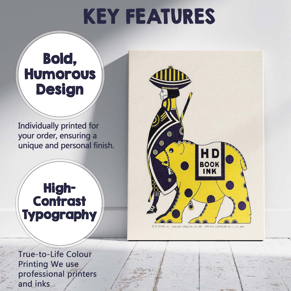 Art Deco Egyptian Figure Yellow Elephant Graphic Illustration Canvas Wall Art Print Decor Picture Ready to Hang