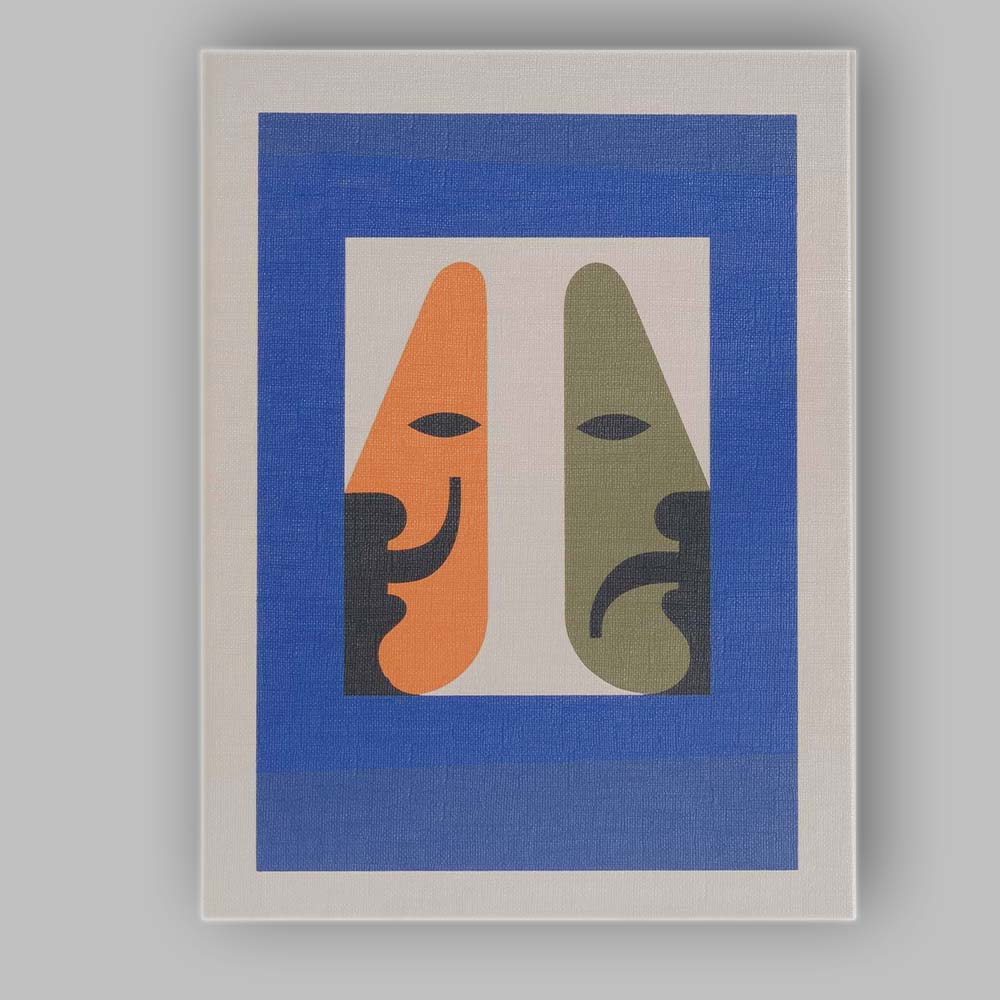 Abstract Minimalist Dual Face Geometric Portrait Blue Modern Canvas Wall Art Print Decor Picture Ready to Hang