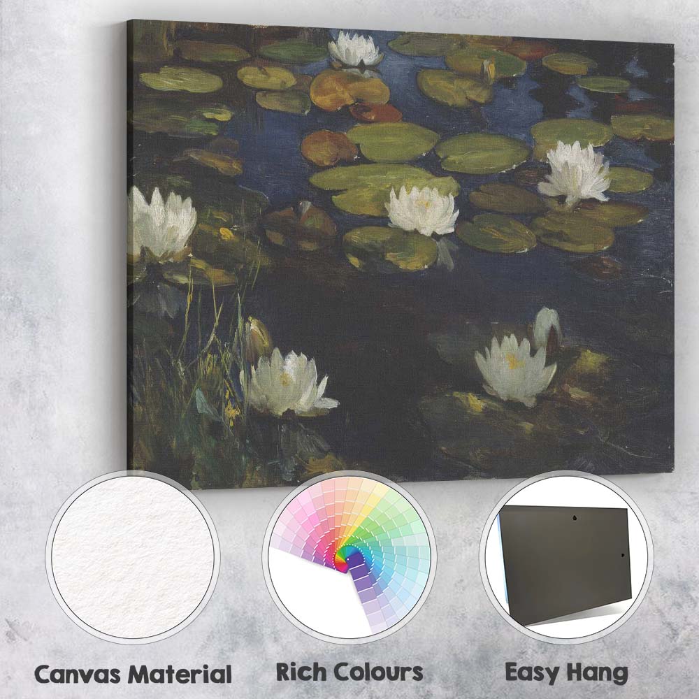 Impressionist White Water Lily Pond Botanical Oil Painting Canvas Wall Art Print Decor Picture Ready to Hang