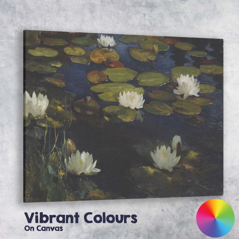 Impressionist White Water Lily Pond Botanical Oil Painting Canvas Wall Art Print Decor Picture Ready to Hang