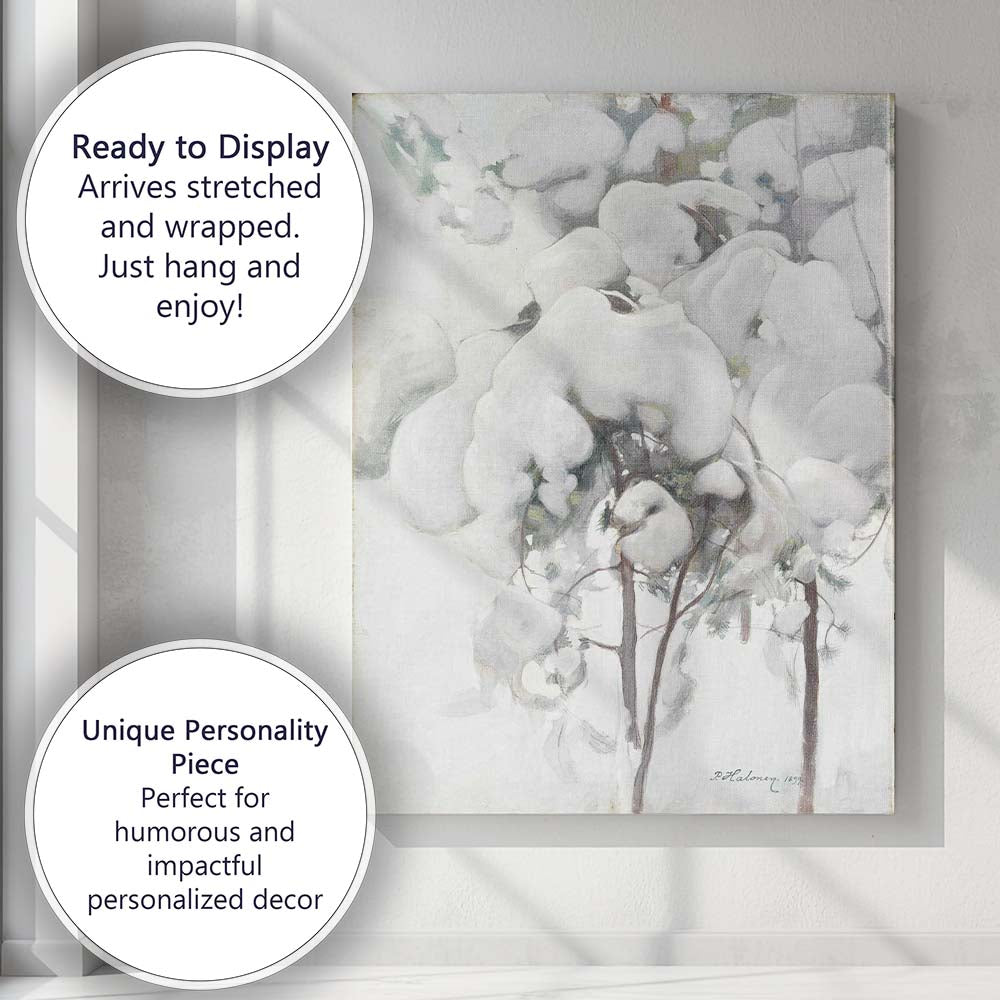 Soft Winter Snow Covered Pine Trees Impressionist Landscape Canvas Wall Art Print Decor Picture Ready to Hang