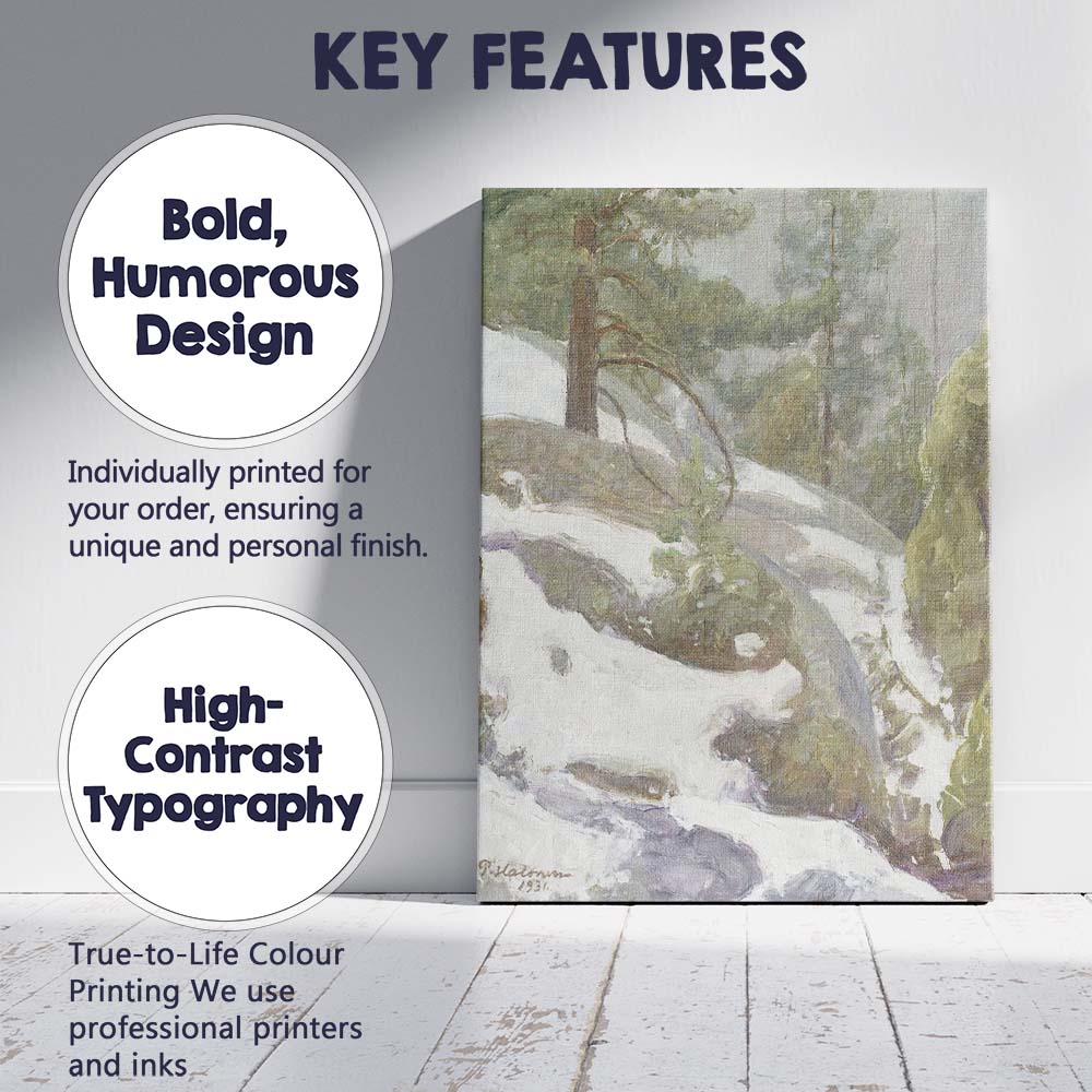 Snowy Pine Forest Winter Mountain Landscape Oil Painting Canvas Wall Art Print Decor Picture Ready to Hang