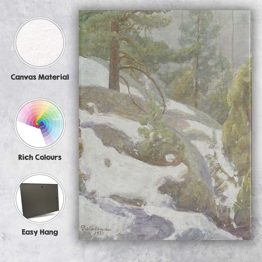 Snowy Pine Forest Winter Mountain Landscape Oil Painting Canvas Wall Art Print Decor Picture Ready to Hang