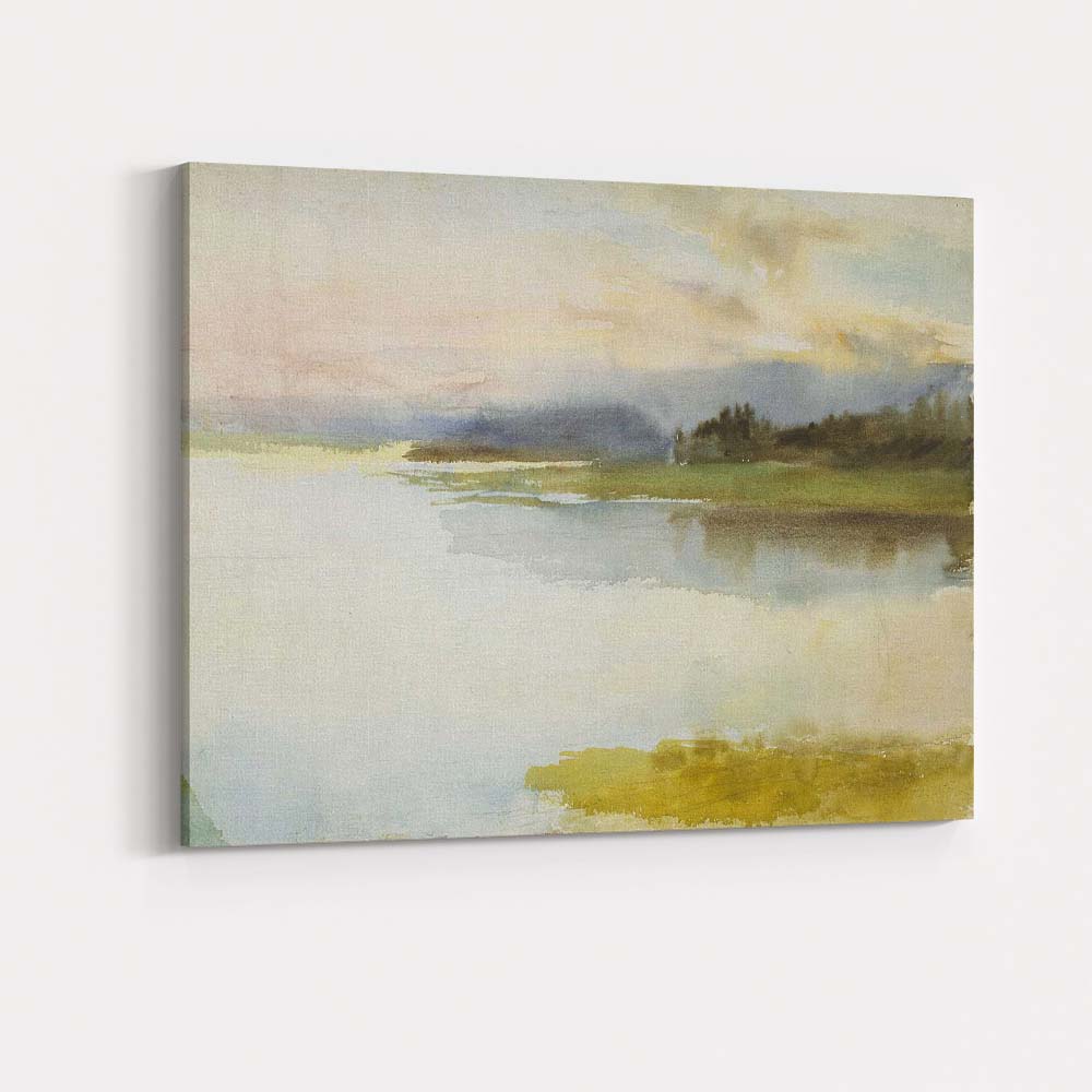Soft Misty Lake Sunrise Watercolour Landscape Painting Canvas Wall Art Print Decor Picture Ready to Hang