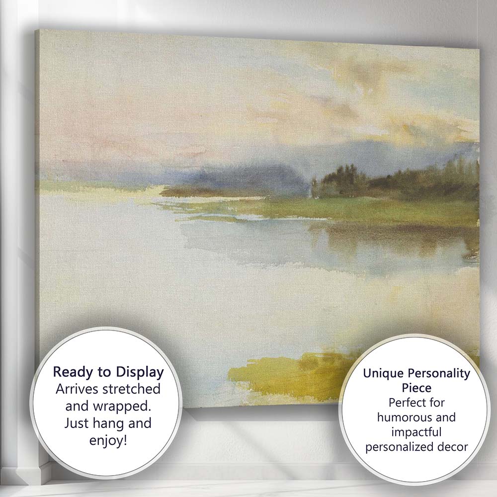 Soft Misty Lake Sunrise Watercolour Landscape Painting Canvas Wall Art Print Decor Picture Ready to Hang