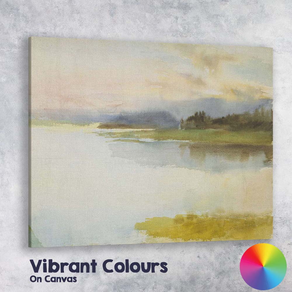 Soft Misty Lake Sunrise Watercolour Landscape Painting Canvas Wall Art Print Decor Picture Ready to Hang