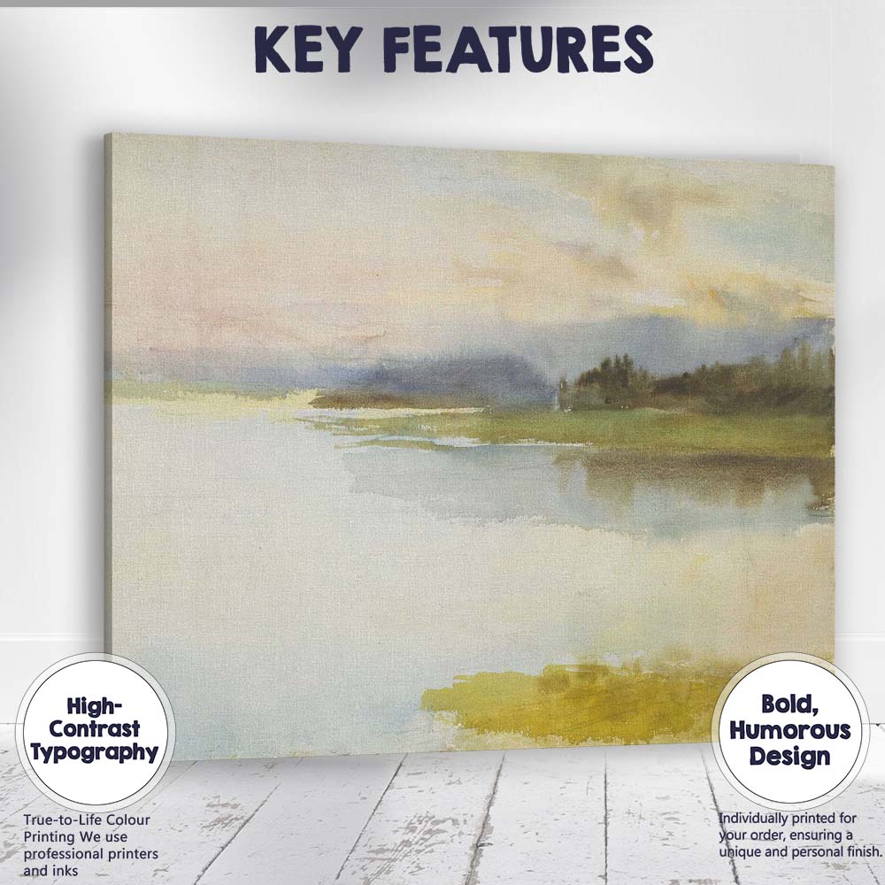 Soft Misty Lake Sunrise Watercolour Landscape Painting Canvas Wall Art Print Decor Picture Ready to Hang
