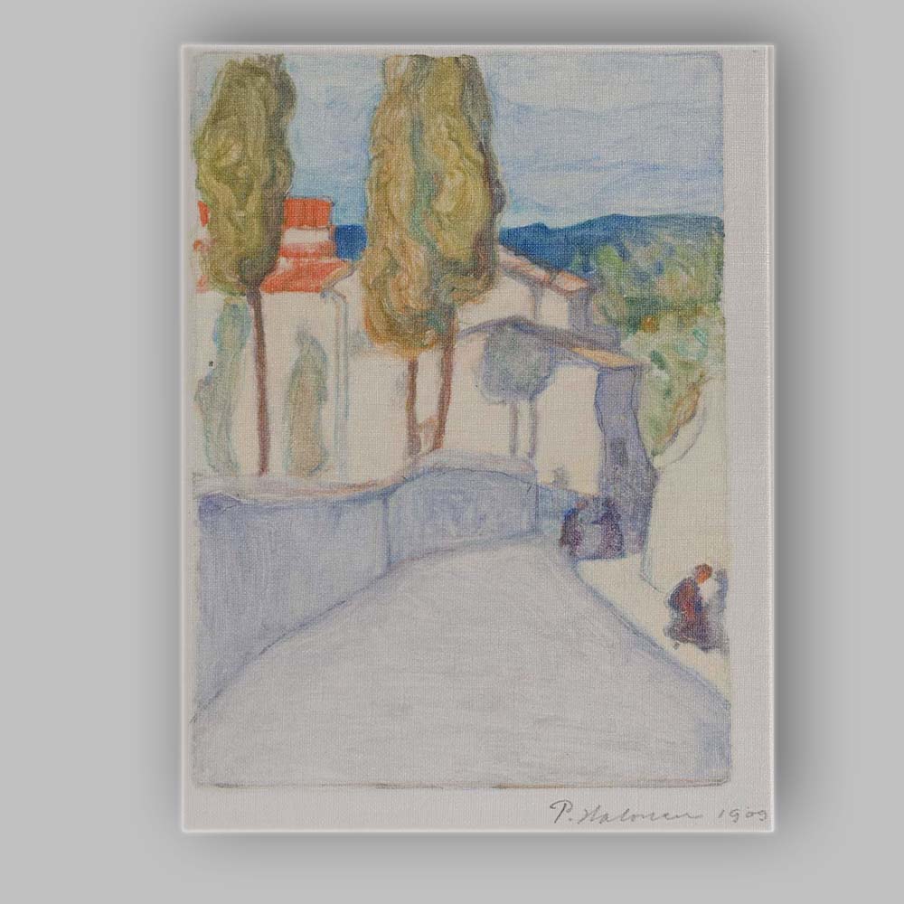 Mediterranean Village Cypress Trees Pastel Landscape Canvas Wall Art Print Decor Picture Ready to Hang