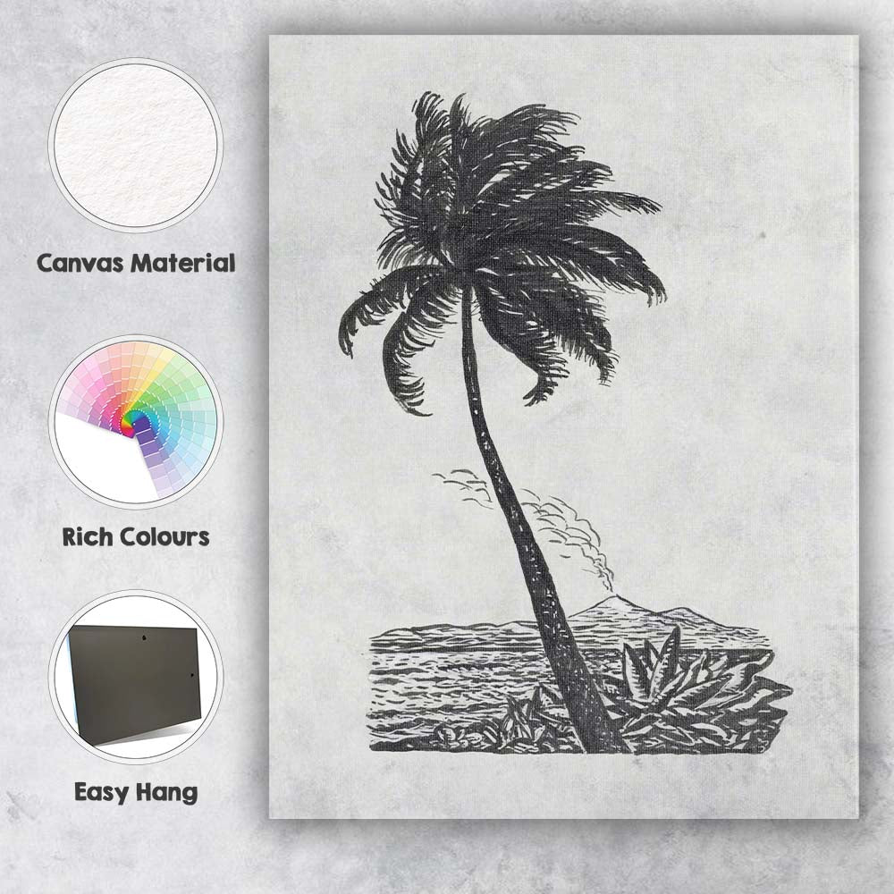 Minimalist Tropical Palm Tree Coastal Landscape Ink Illustration Canvas Wall Art Print Decor Picture Ready to Hang