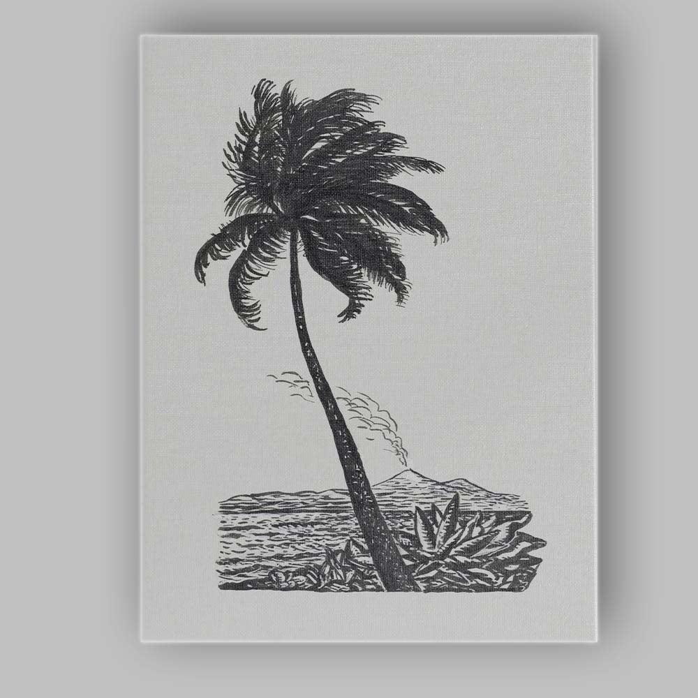 Minimalist Tropical Palm Tree Coastal Landscape Ink Illustration Canvas Wall Art Print Decor Picture Ready to Hang