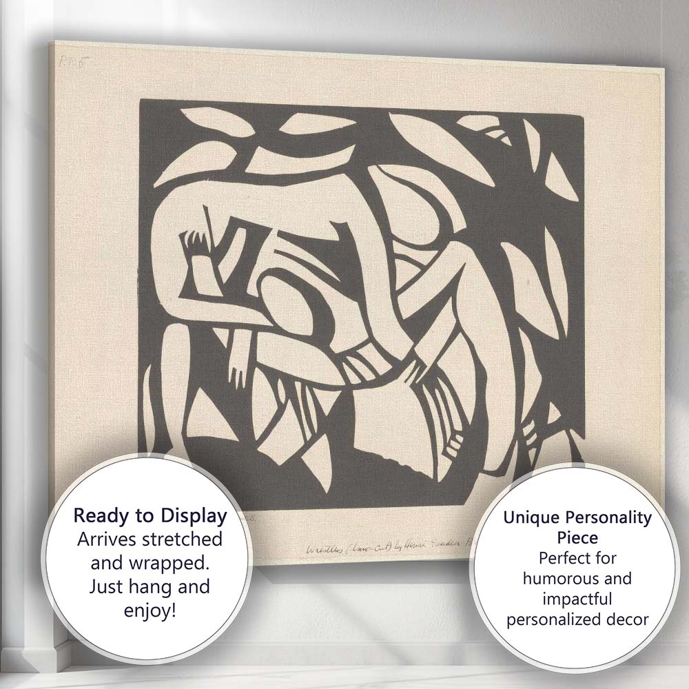 Abstract Monochrome Figurative Woodcut Print Expressionist Artwork Canvas Wall Art Print Decor Picture Ready to Hang