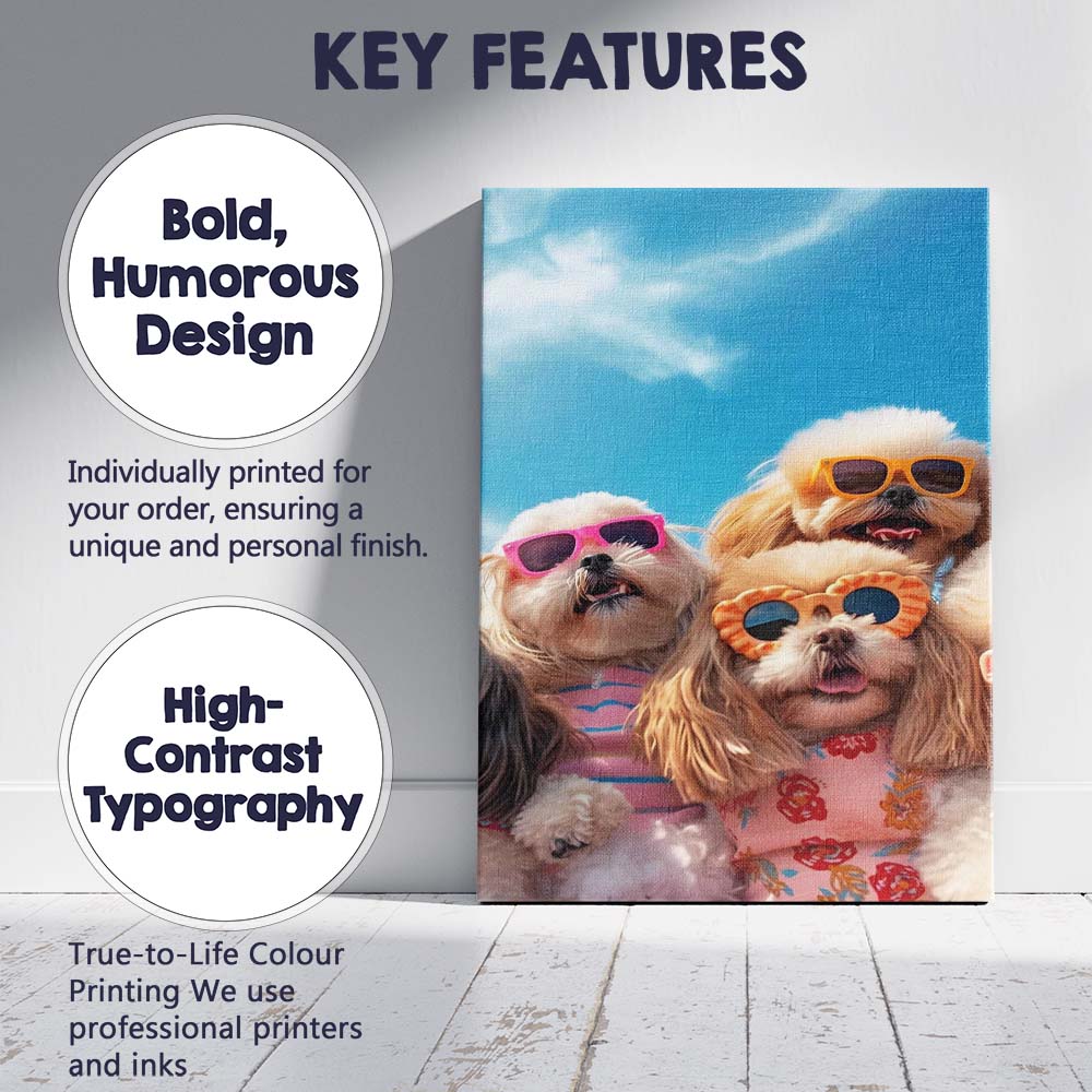 Summer Party Dogs Wearing Colourful Sunglasses Beach Portrait Canvas Wall Art Print Decor Picture Ready to Hang