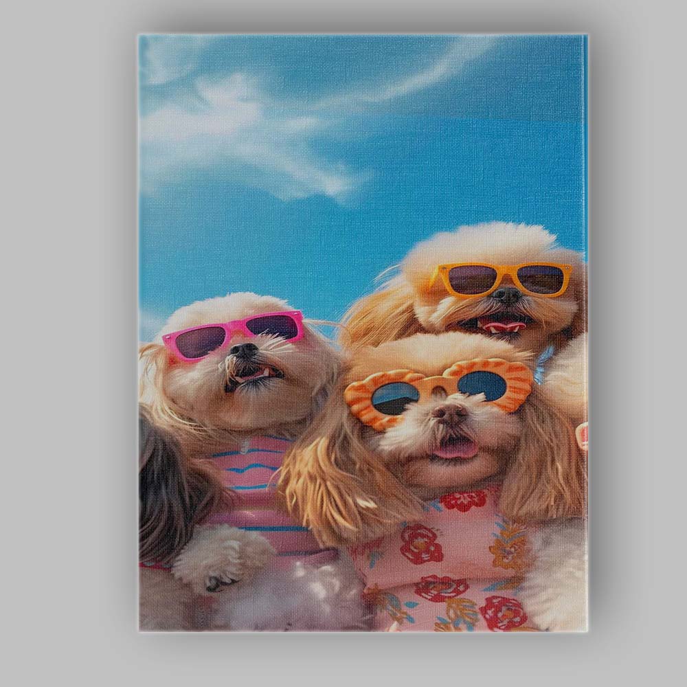 Summer Party Dogs Wearing Colourful Sunglasses Beach Portrait Canvas Wall Art Print Decor Picture Ready to Hang