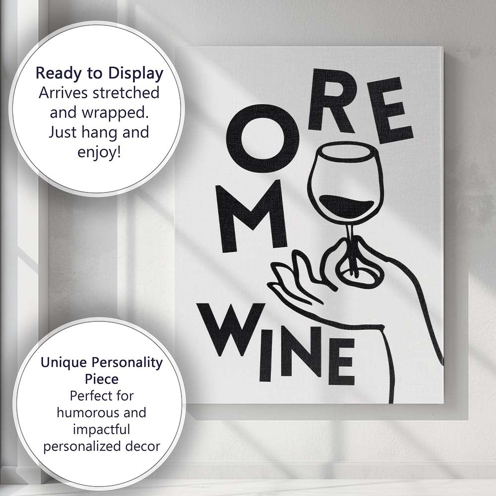 Minimalist More Wine Typography Line Art Illustration Canvas Wall Art Print Decor Picture Ready to Hang