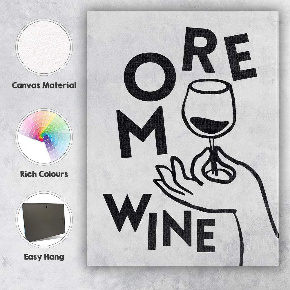 Minimalist More Wine Typography Line Art Illustration Canvas Wall Art Print Decor Picture Ready to Hang