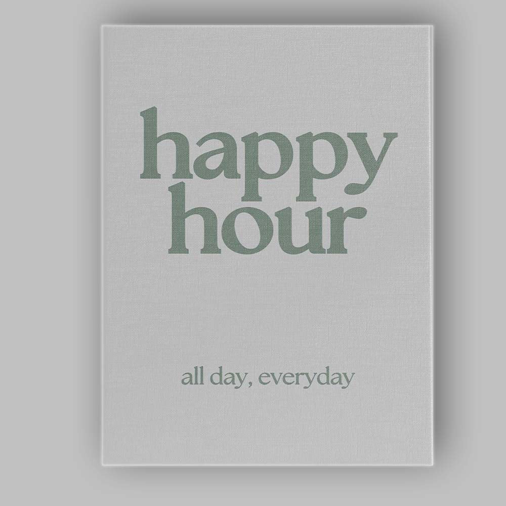 Minimalist Happy Hour Sage Green Typography Quote Canvas Wall Art Print Decor Picture Ready to Hang