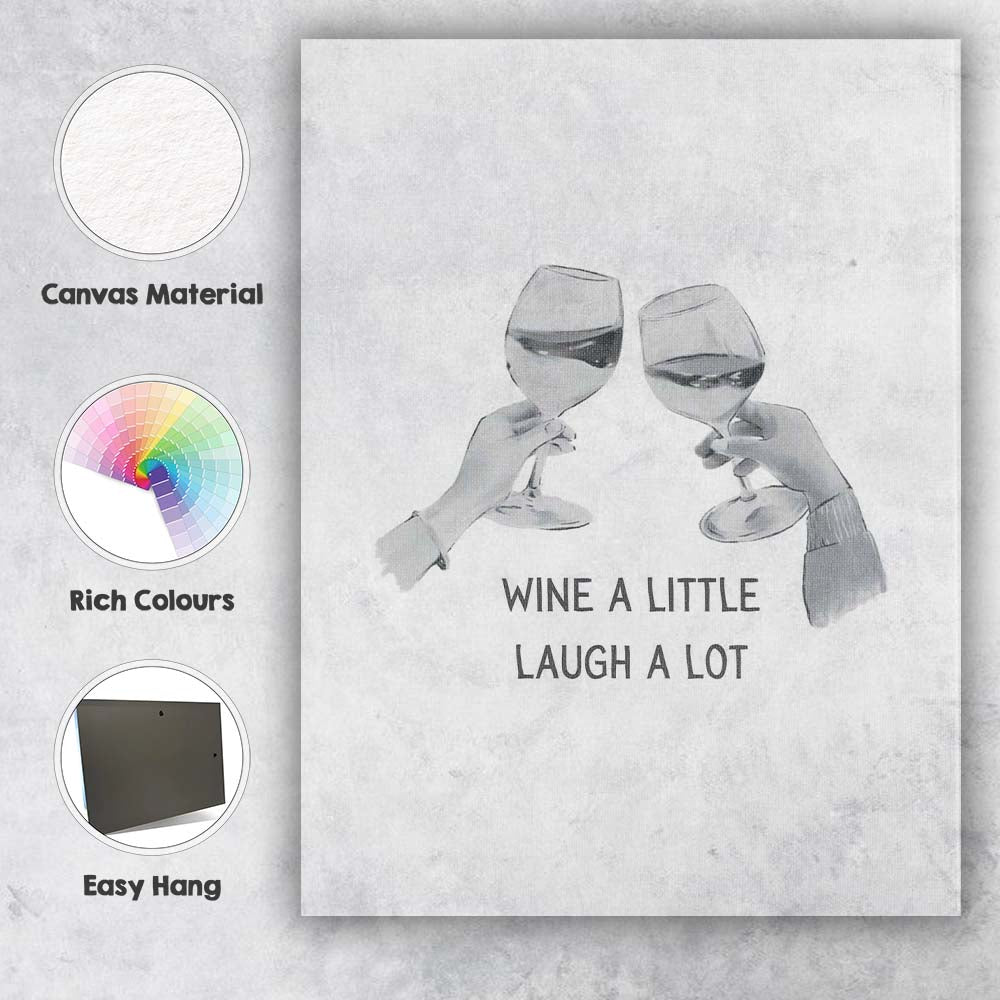 Watercolour Cheers Wine Glasses Wine A Little Laugh A Lot Quote Canvas Wall Art Print Decor Picture Ready to Hang
