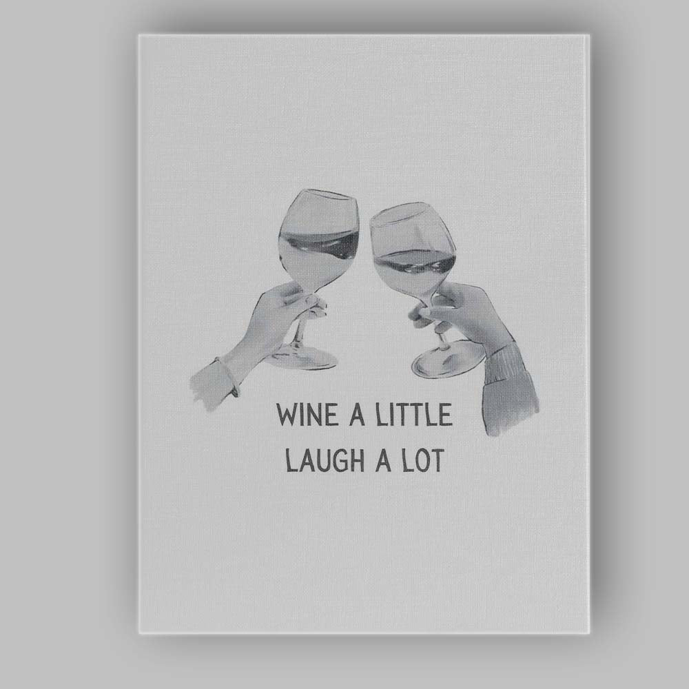 Watercolour Cheers Wine Glasses Wine A Little Laugh A Lot Quote Canvas Wall Art Print Decor Picture Ready to Hang