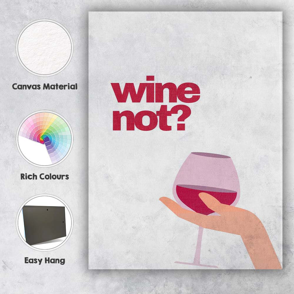Minimalist Wine Not Red Wine Glass Illustration Typography Canvas Wall Art Print Decor Picture Ready to Hang